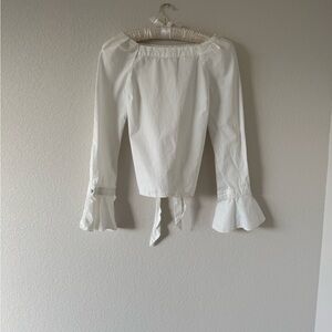 Banana Republic White Ruffle Off Sleeve Tie Back Top